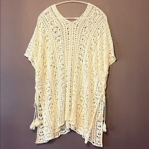 Super Soft Crochet Open-Knit Cream Pool /Beach Cover Up Women’s One Size